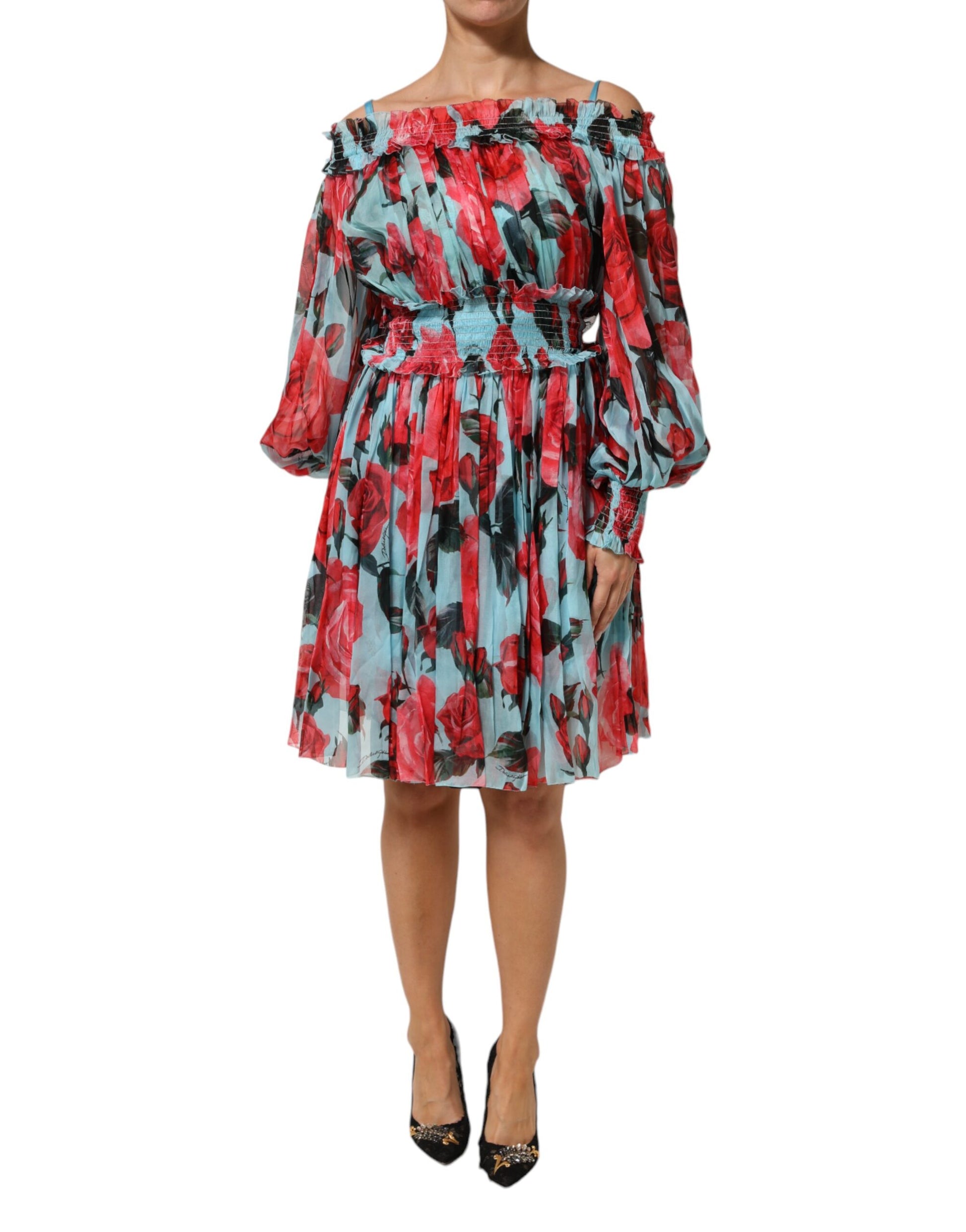 Multicolor Romantic Floral Silk Chiffon Dress-Dolce & Gabbana-LabelTerrace.com