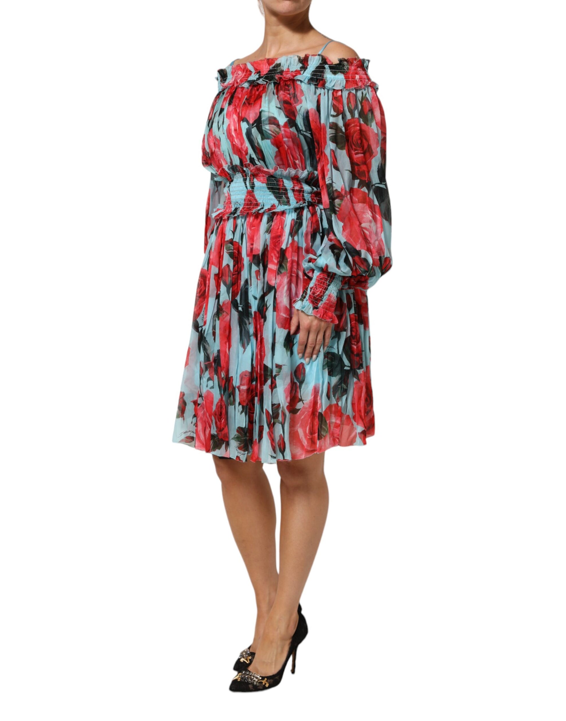 Multicolor Romantic Floral Silk Chiffon Dress-Dolce & Gabbana-LabelTerrace.com