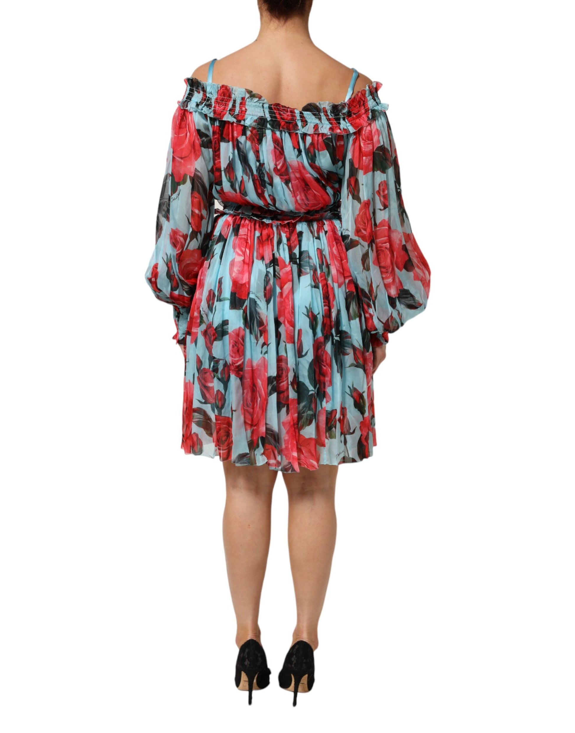 Multicolor Romantic Floral Silk Chiffon Dress-Dolce & Gabbana-LabelTerrace.com