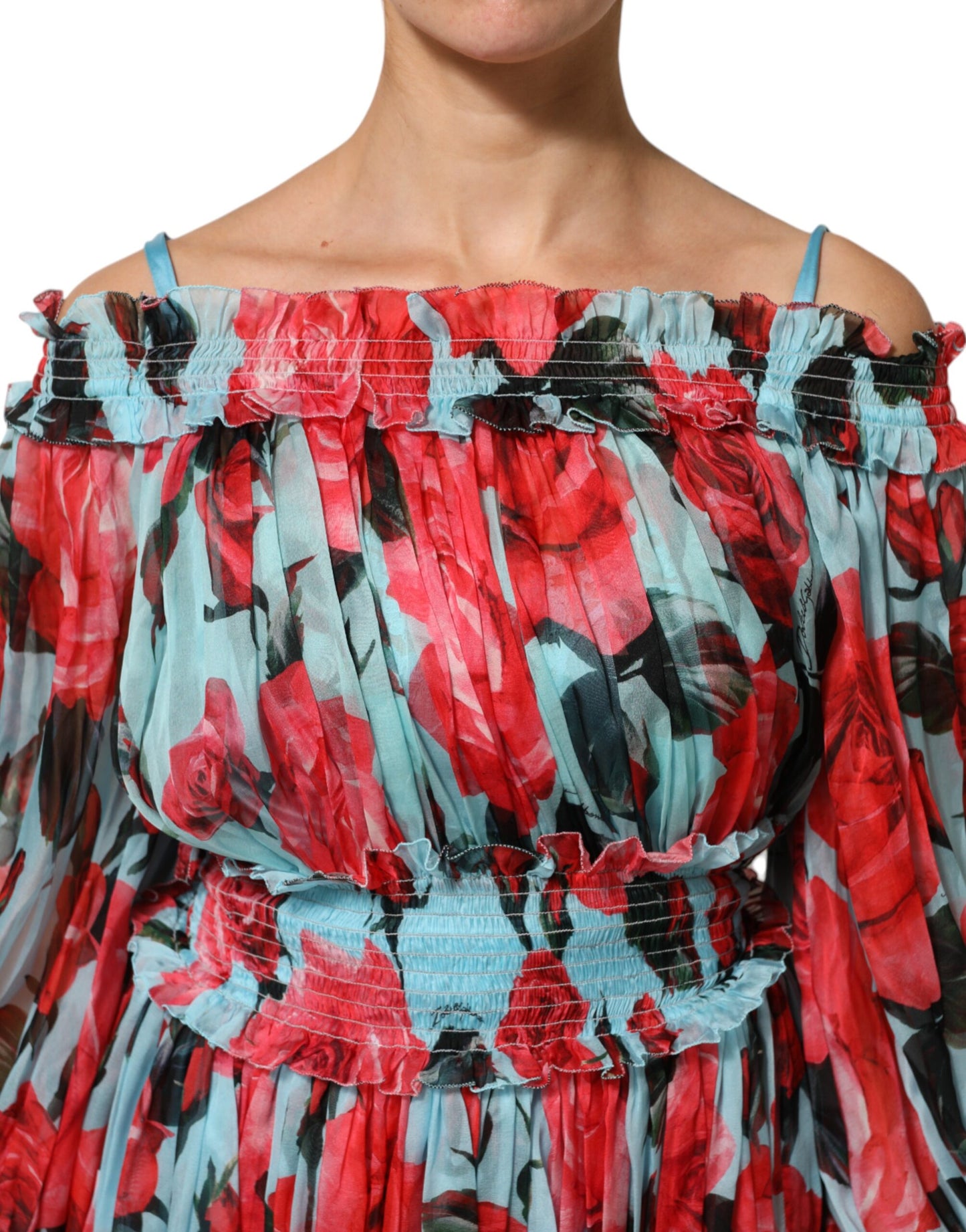 Multicolor Romantic Floral Silk Chiffon Dress-Dolce & Gabbana-LabelTerrace.com