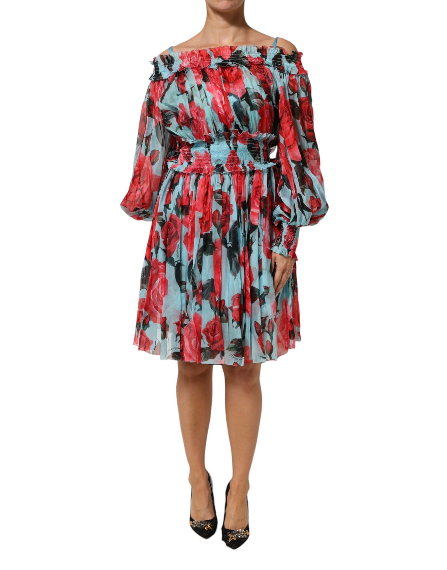 Multicolor Romantic Floral Silk Chiffon Dress-Dolce & Gabbana-LabelTerrace.com