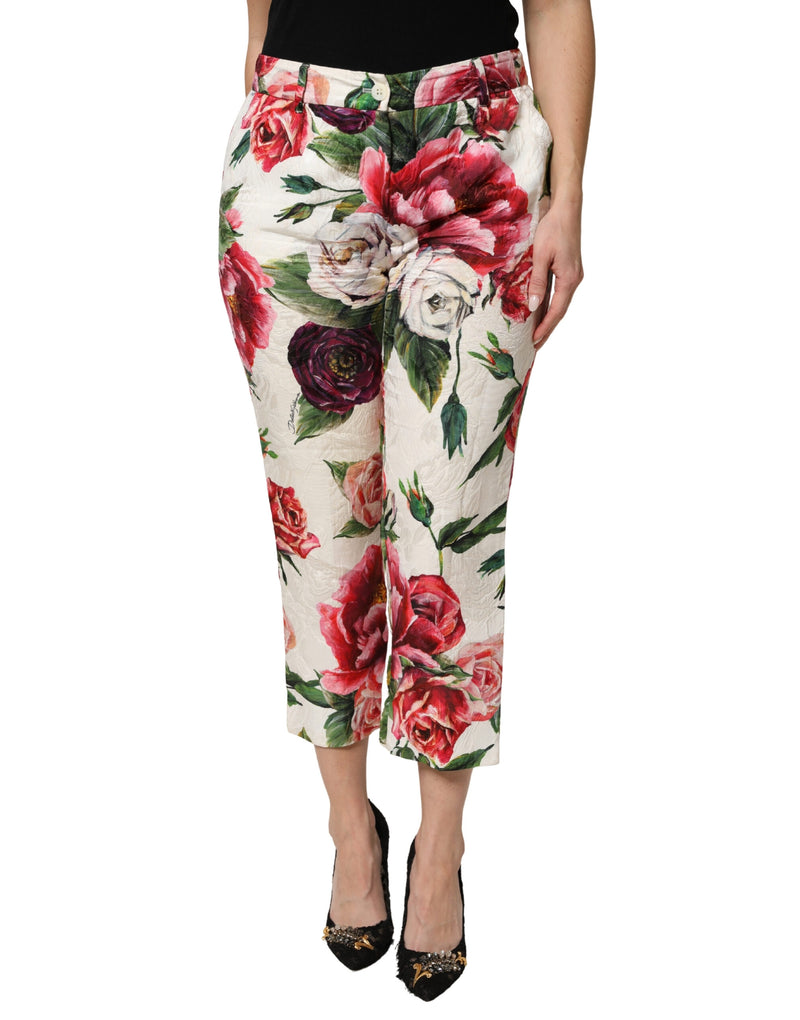 Multicolor Rose Floral Cropped Trousers Pants