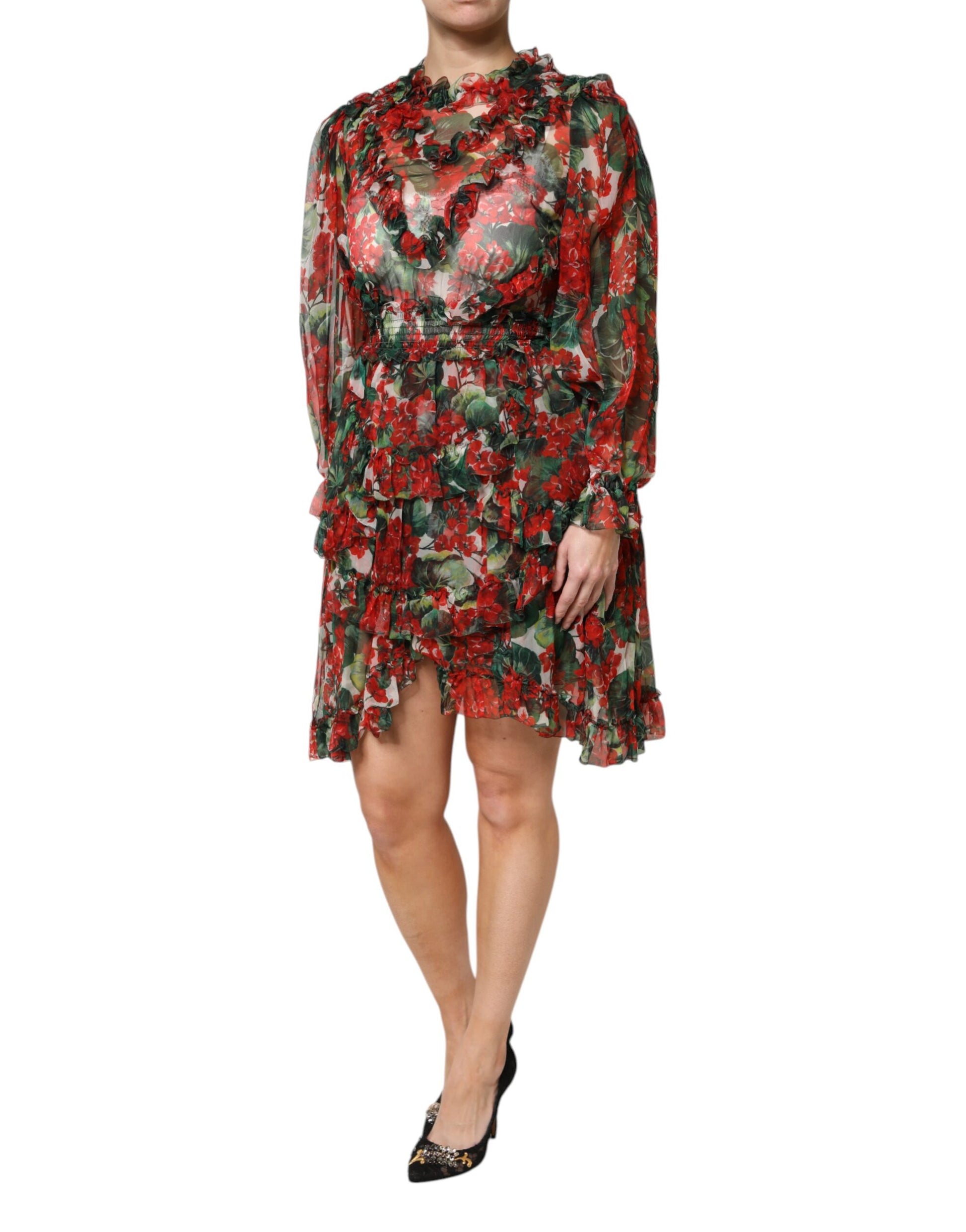 Multicolor Ruffle Floral Long Sleeves Dress-Dolce & Gabbana-LabelTerrace.com