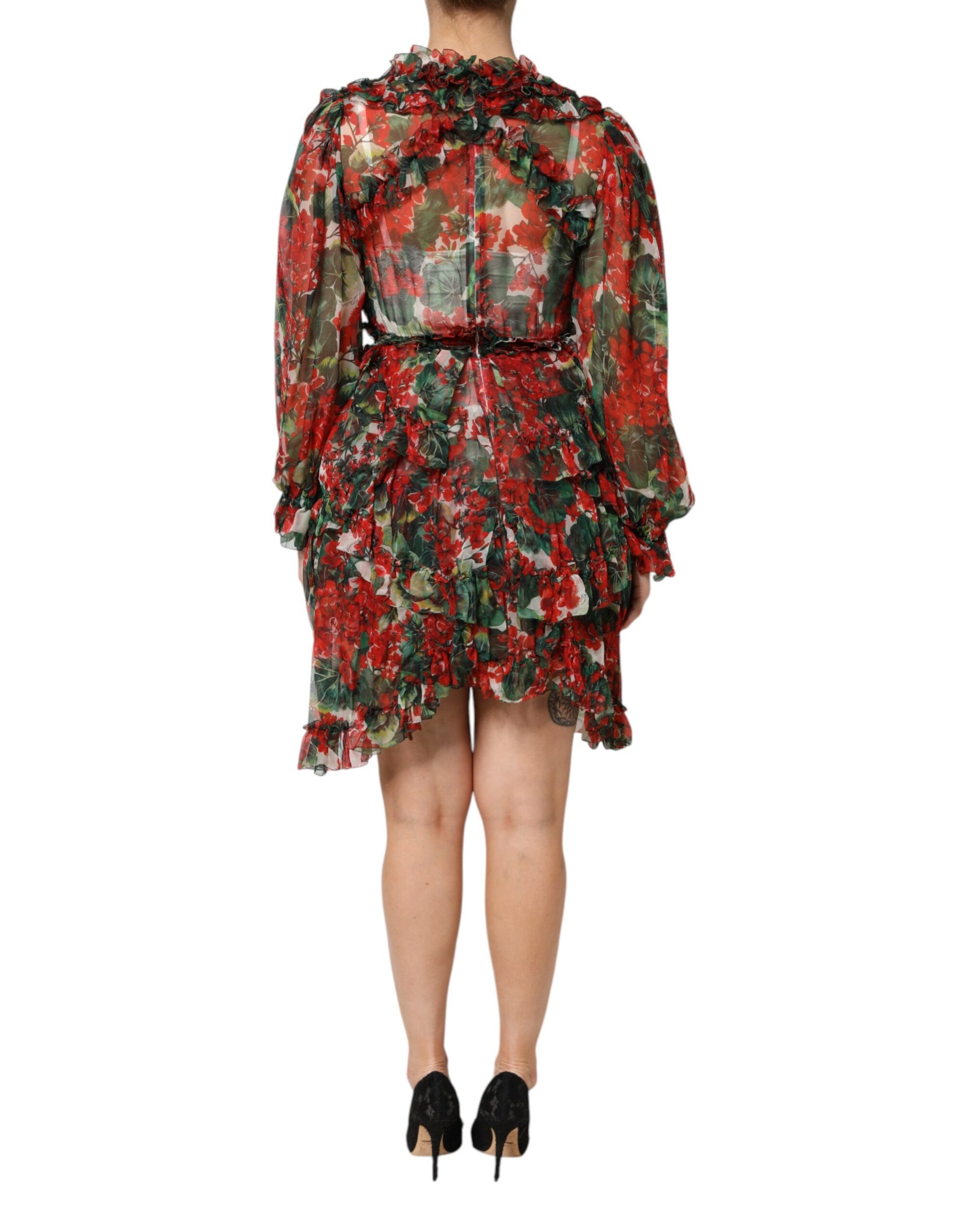 Multicolor Ruffle Floral Long Sleeves Dress-Dolce & Gabbana-LabelTerrace.com