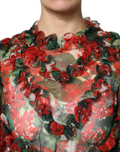 Multicolor Ruffle Floral Long Sleeves Dress-Dolce & Gabbana-LabelTerrace.com