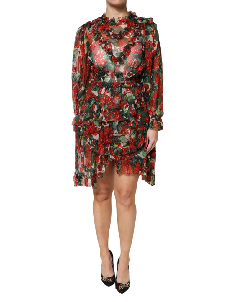 Multicolor Ruffle Floral Long Sleeves Dress-Dolce & Gabbana-LabelTerrace.com