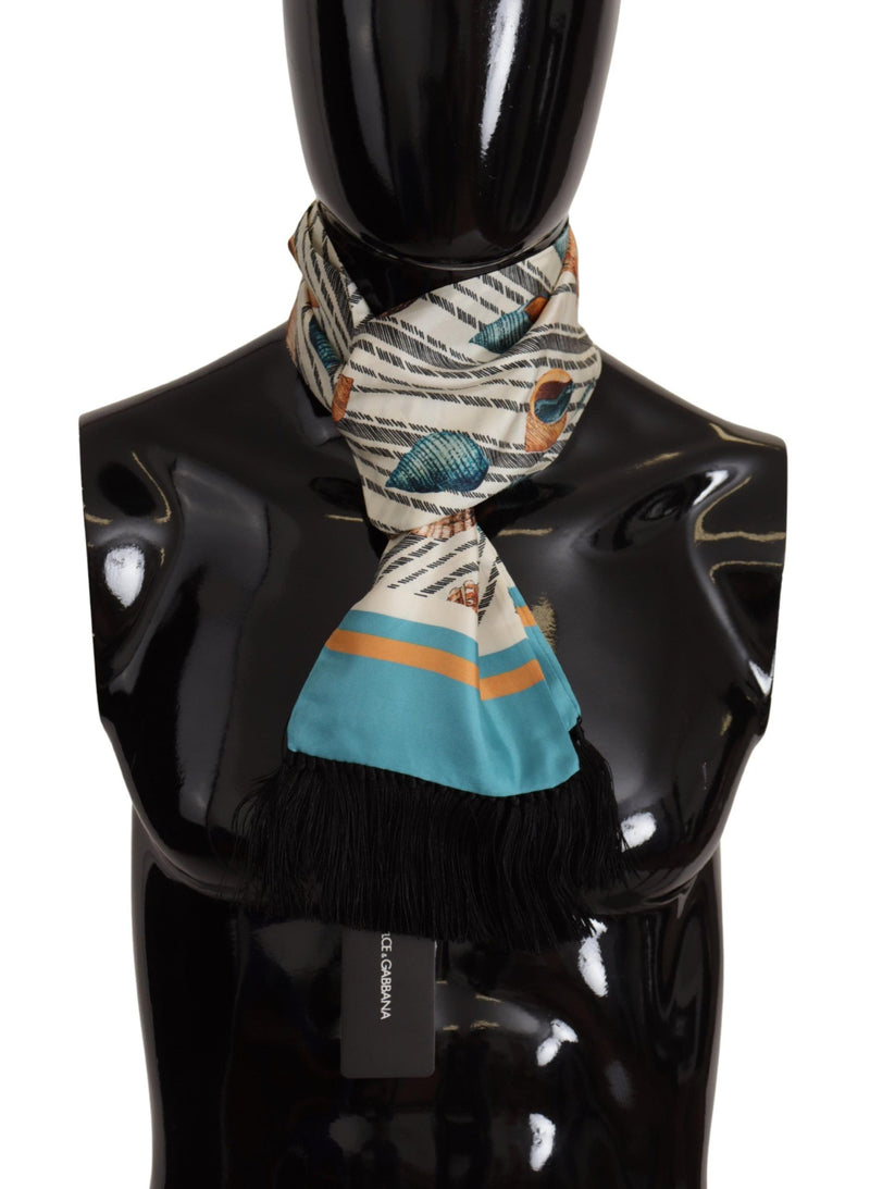 Multicolor Seashells DG Print Silk Shawl Fringe Scarf-Dolce & Gabbana-LabelTerrace.com