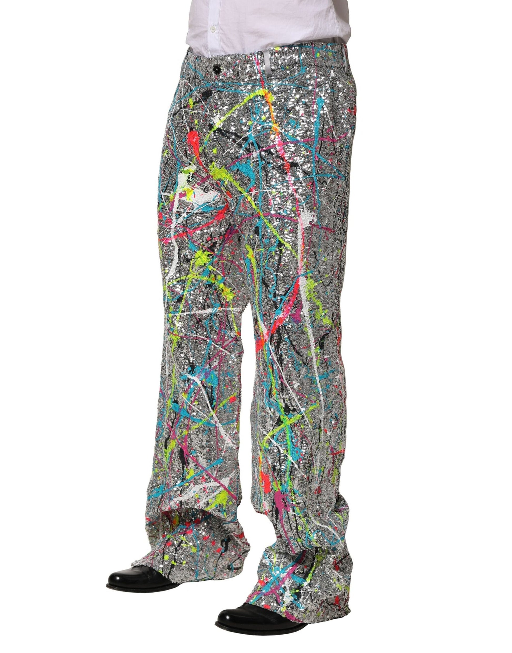 Multicolor Sequined Embellished Pants-Dolce & Gabbana-LabelTerrace.com