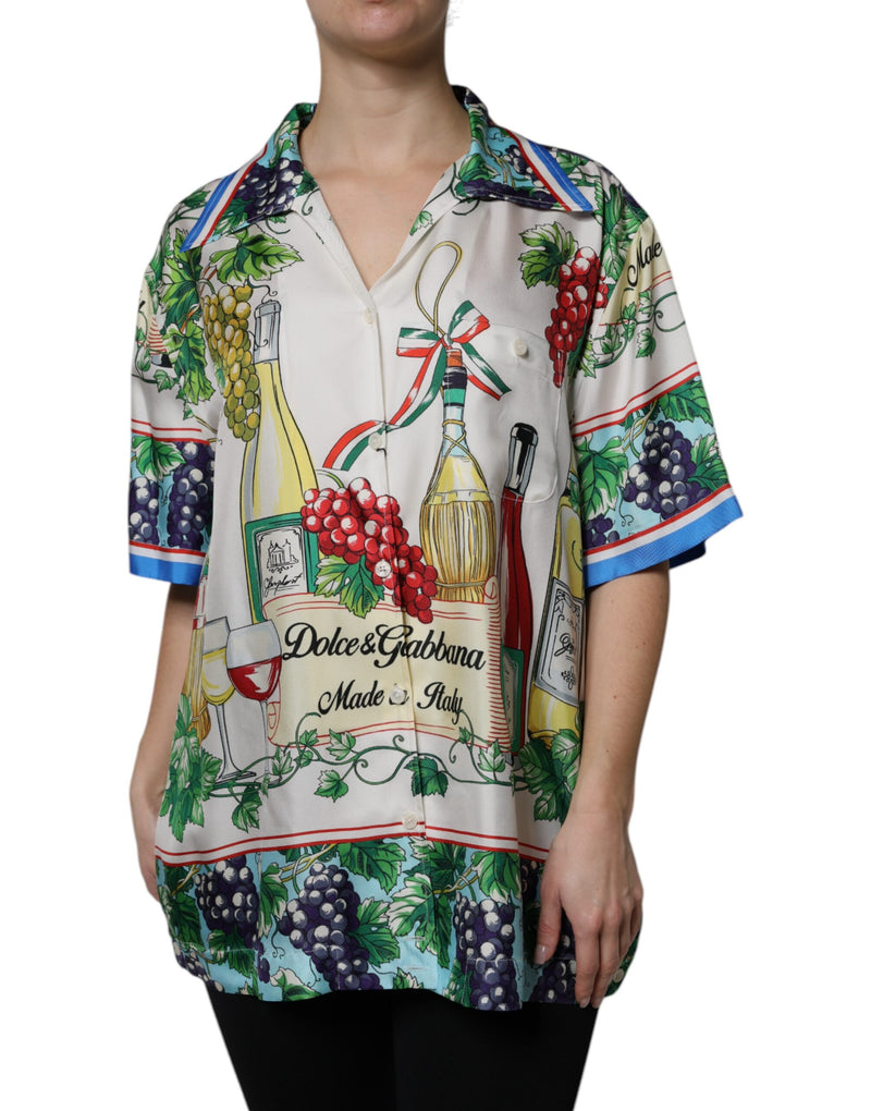 Multicolor Short Sleeve Silk Food Shirt Top-Dolce & Gabbana-LabelTerrace.com