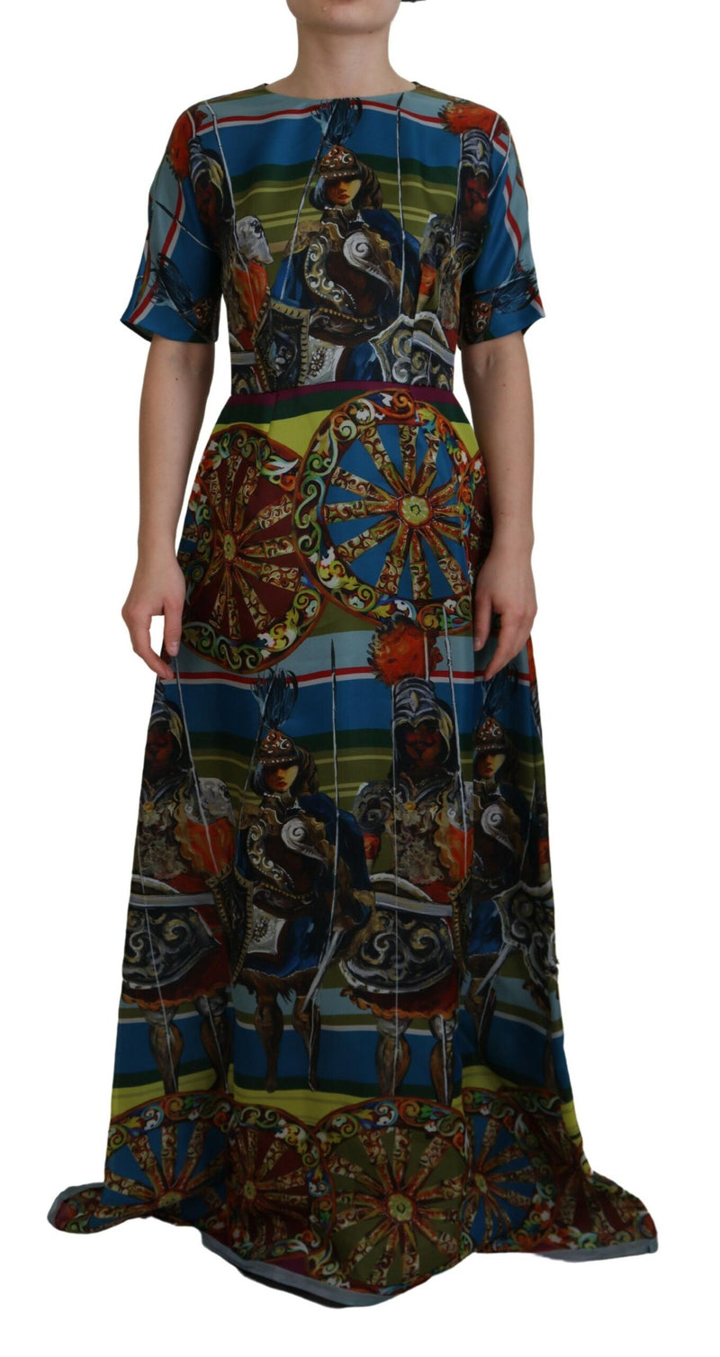 Multicolor Sicily Silk A-line Long Gown Dress-Dolce & Gabbana-LabelTerrace.com