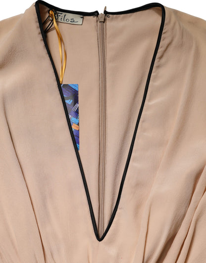 Multicolor Silk Deep V-neck Sleeveless Knee Length Dress