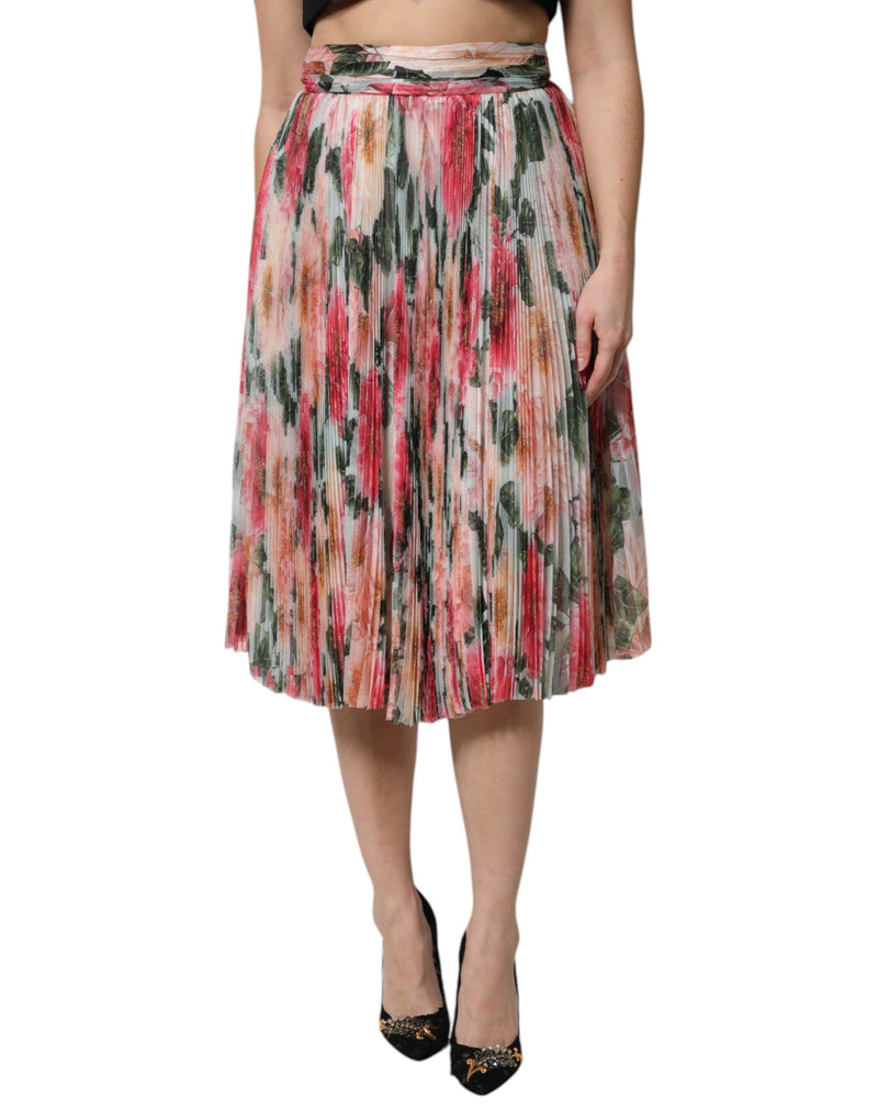 Multicolor Silk Floral High Waist Midi Skirt-Dolce & Gabbana-LabelTerrace.com