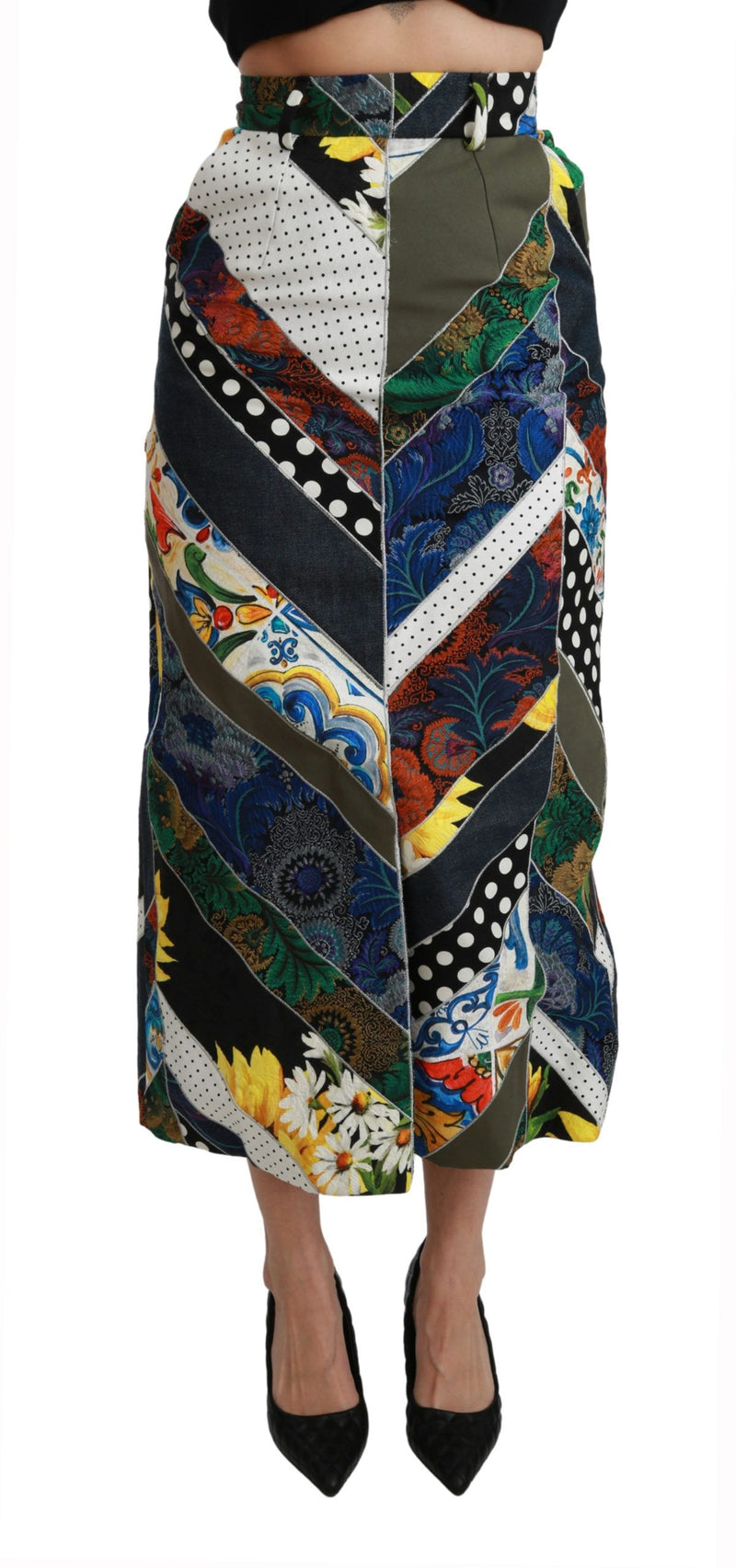 Multicolor Silk Geometric High Waist Maxi Skirt-Dolce & Gabbana-LabelTerrace.com