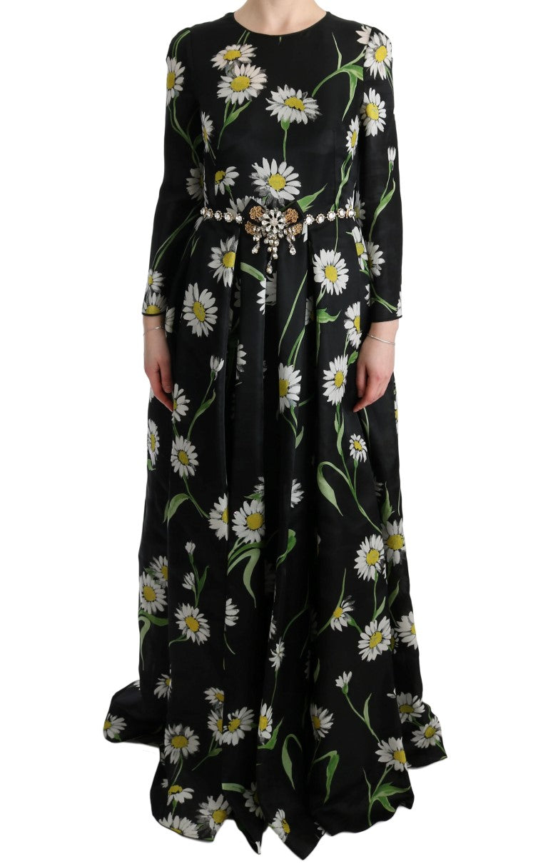 Multicolor Silk Sunflower Print Long Maxi Dress-Dolce & Gabbana-LabelTerrace.com