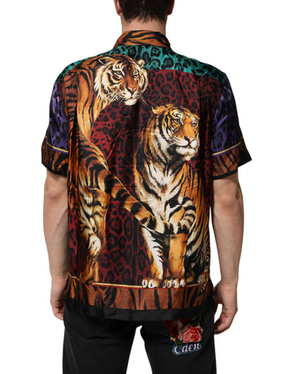 Multicolor Silk Tiger Print Hawaiian T-shirt-Dolce & Gabbana-LabelTerrace.com