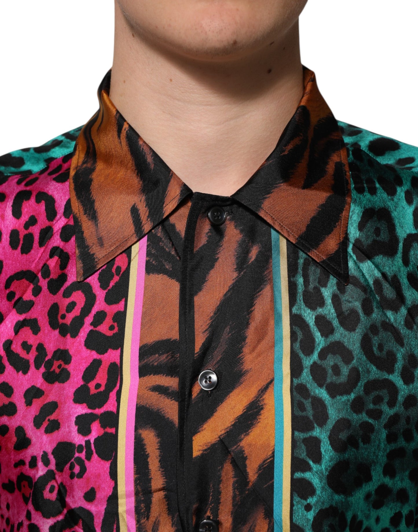 Multicolor Silk Tiger Print Hawaiian T-shirt-Dolce & Gabbana-LabelTerrace.com