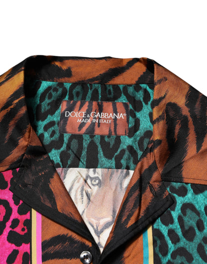 Multicolor Silk Tiger Print Hawaiian T-shirt-Dolce & Gabbana-LabelTerrace.com