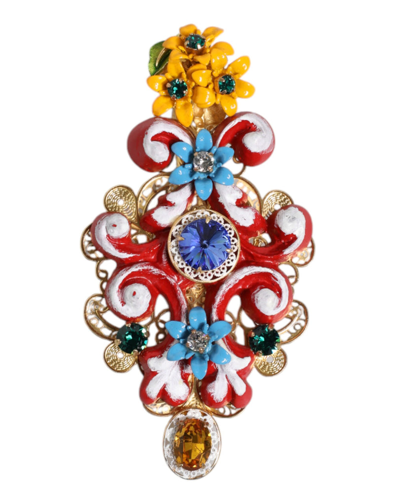Multicolor Spring CARRETTO Gold Brass Crystal Hair Clip-Dolce & Gabbana-LabelTerrace.com