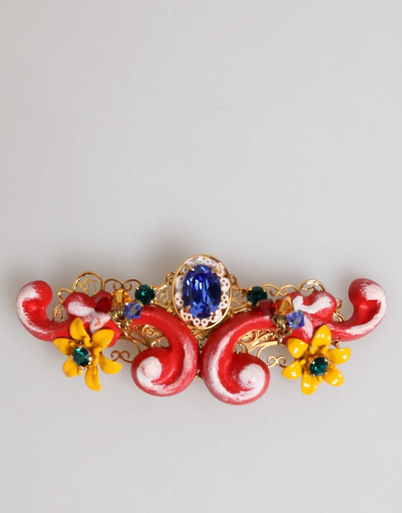 Multicolor Spring CARRETTO Gold Brass Crystal Hair Clip