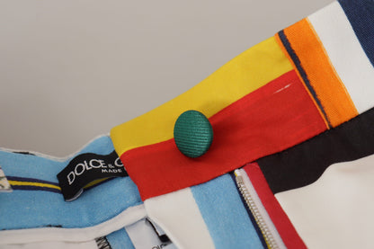 Multicolor Striped High Waist Cotton Pants