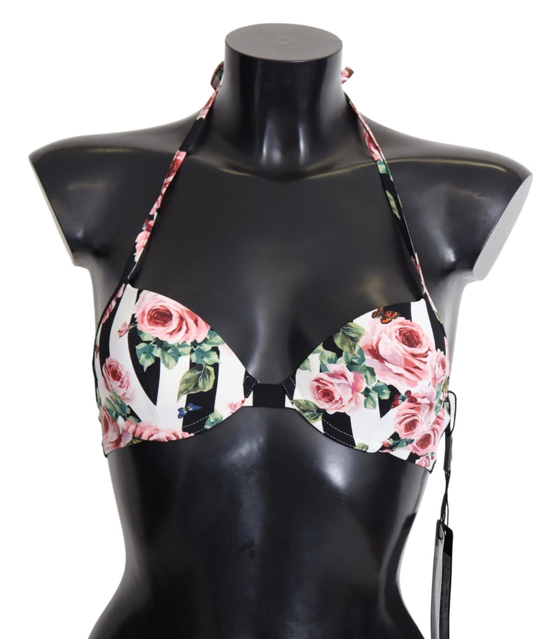 Multicolor Striped Rose Print Swimwear Bikini Tops-Dolce & Gabbana-LabelTerrace.com