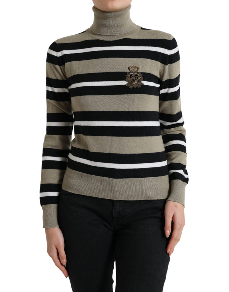 Multicolor Stripes Logo Turtle Neck Pullover Sweater-Dolce & Gabbana-LabelTerrace.com