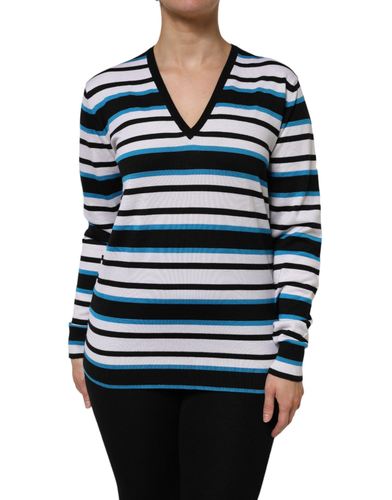 Multicolor Stripes Long Sleeves V-neck Top-Dolce & Gabbana-LabelTerrace.com