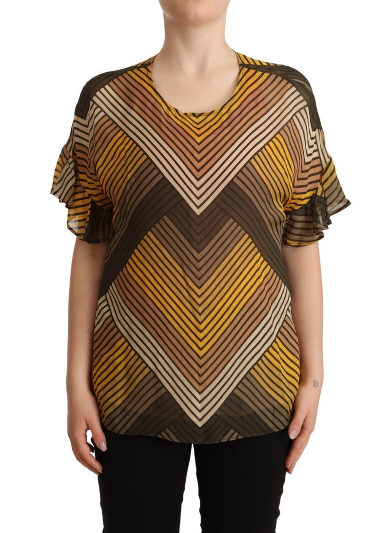 Multicolor Stripes Short Sleeves Round Neck Top Blouse-Twinset-LabelTerrace.com