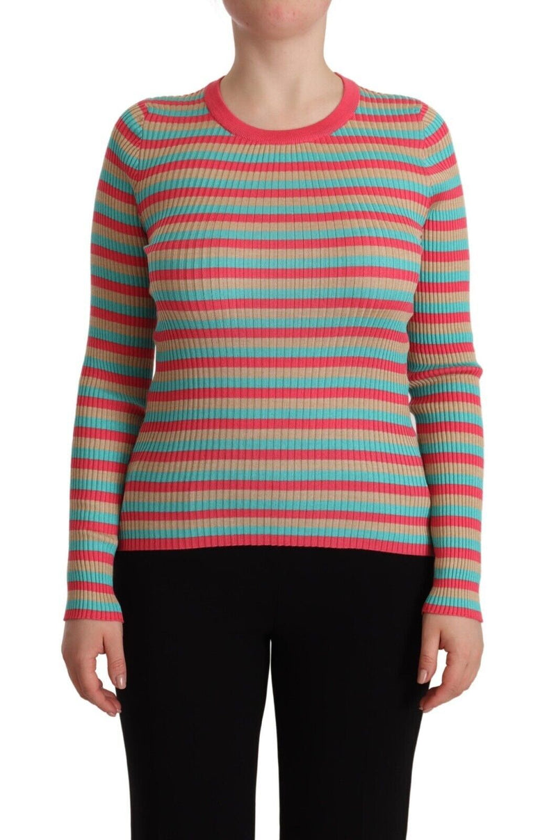 Multicolor Stripes Silk Crew Neck Pullover Top-Dolce & Gabbana-LabelTerrace.com