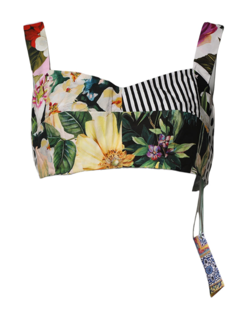 Multicolor Sweetheart Neck Patchwork Crop Top-Dolce & Gabbana-LabelTerrace.com