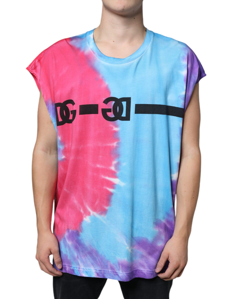 Multicolor Tie Dye Cotton Sleeveless T-shirt-Dolce & Gabbana-LabelTerrace.com