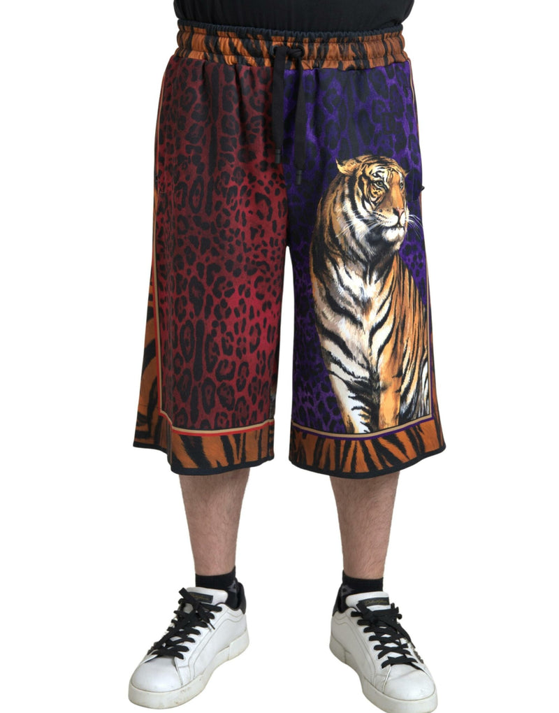 Multicolor Tiger Print Men Bermuda Shorts-Dolce & Gabbana-LabelTerrace.com
