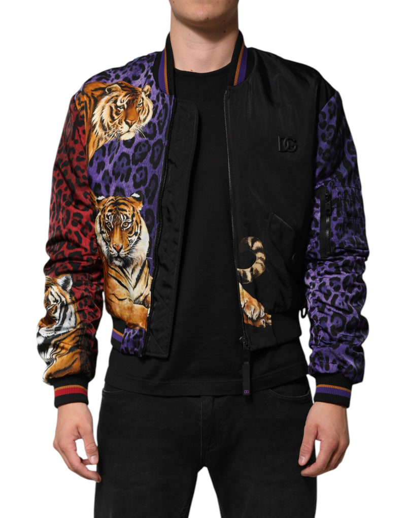Multicolor Tiger Print Men Bomber Jacket-Dolce & Gabbana-LabelTerrace.com