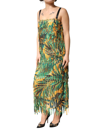 Multicolor Tropical Print Fringe Maxi Dress