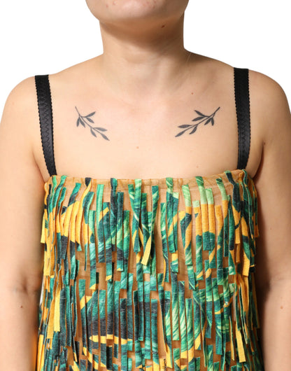 Multicolor Tropical Print Fringe Maxi Dress