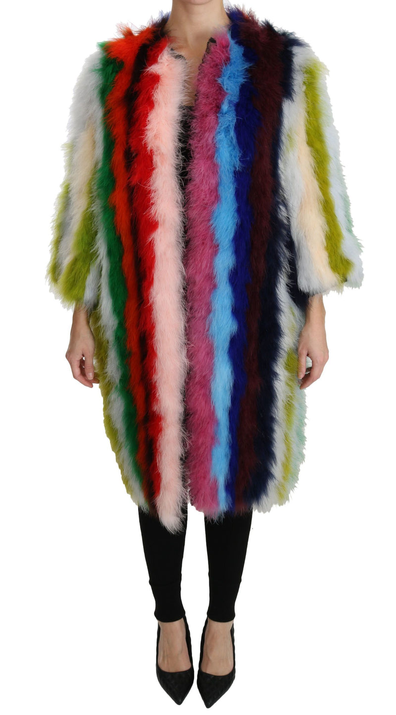 Multicolor Turkey Feather Cape Fur Coat-Dolce & Gabbana-LabelTerrace.com