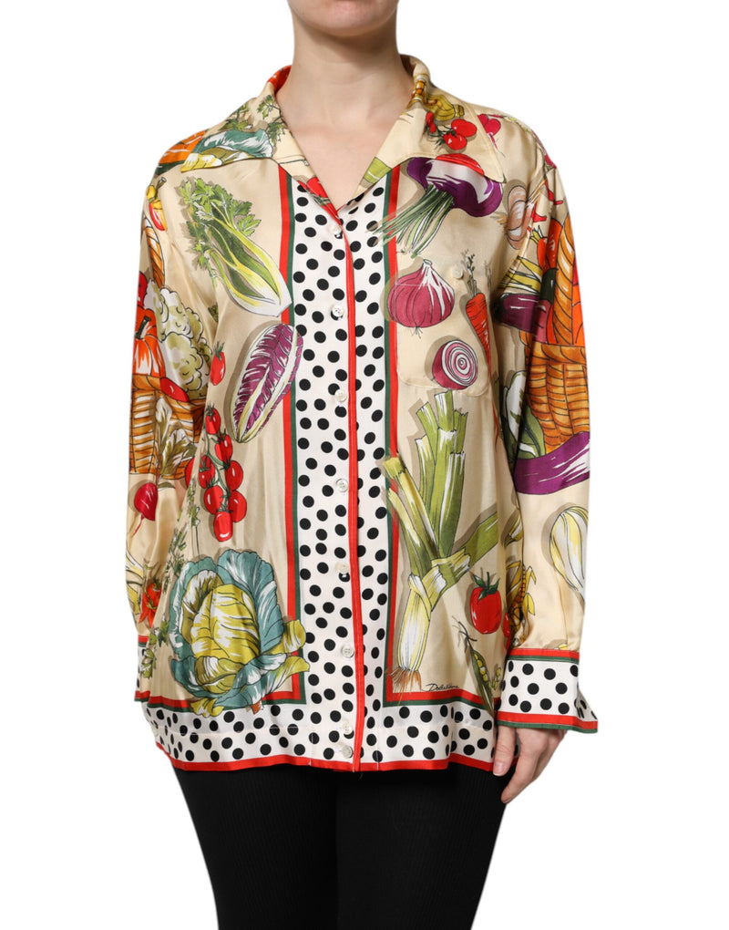 Multicolor Vegetables Silk Long Sleeves Top-Dolce & Gabbana-LabelTerrace.com