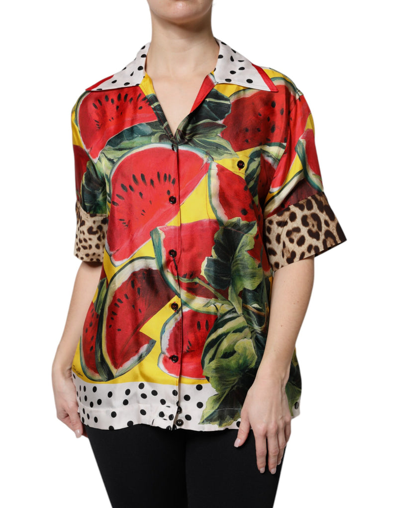 Multicolor Watermelon Collared Shirt Top-Dolce & Gabbana-LabelTerrace.com