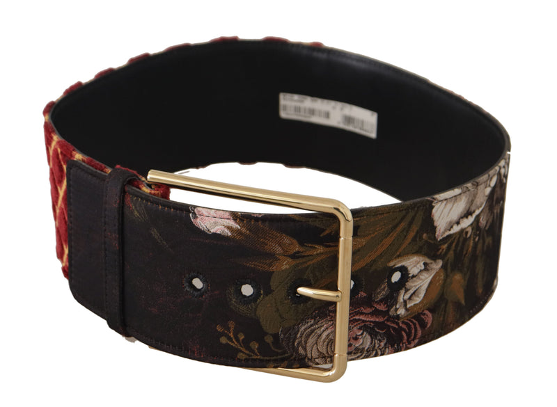 Multicolor Wide Leather Floral Gold Metal Buckle Belt-Dolce & Gabbana-LabelTerrace.com