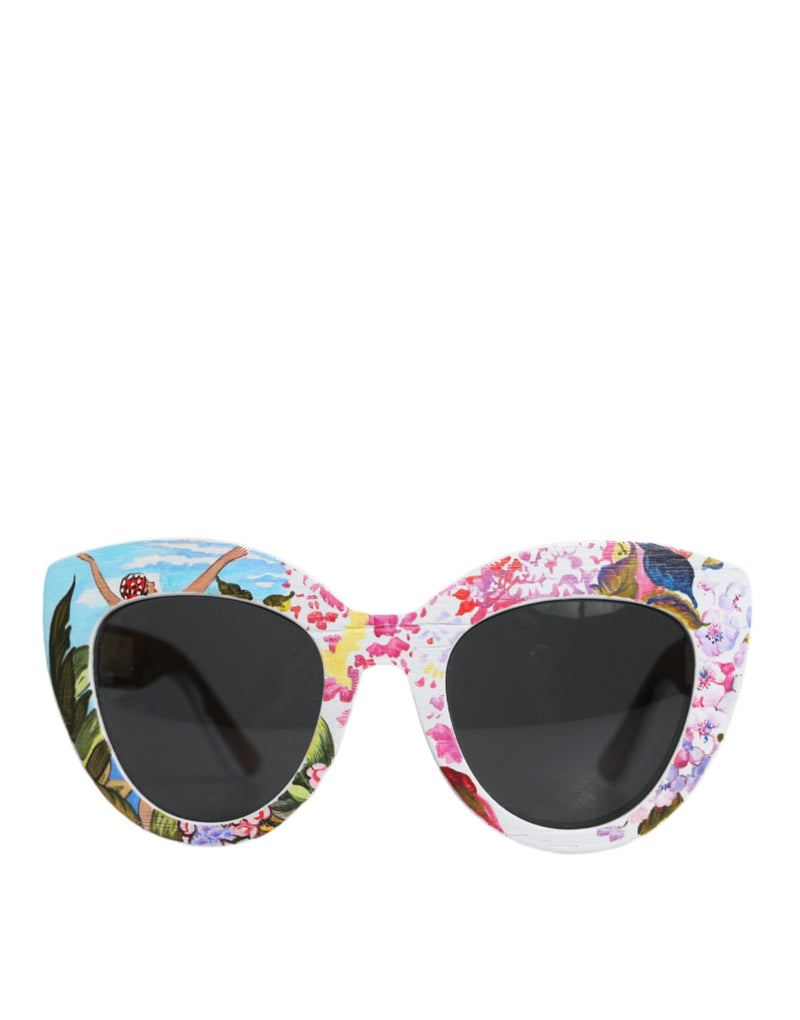 Multicolor Wood Crystal Brass Frame Floral Hand Paint Sunglasses-Dolce & Gabbana-LabelTerrace.com