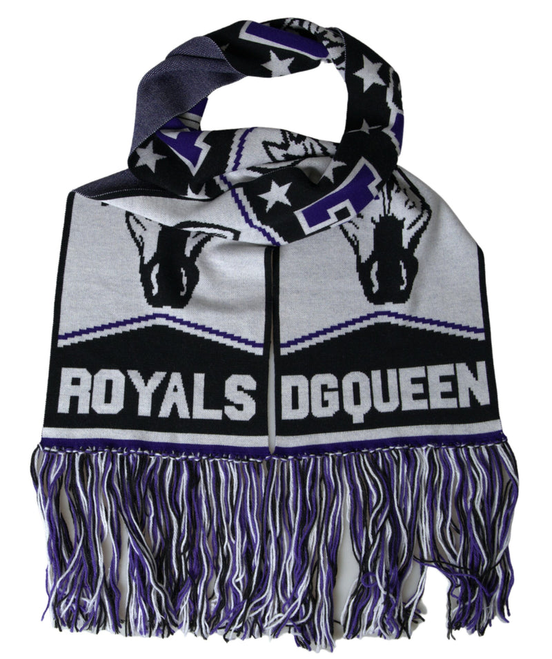Multicolor Wool DG Queen Wrap Fringe Scarf-Dolce & Gabbana-LabelTerrace.com