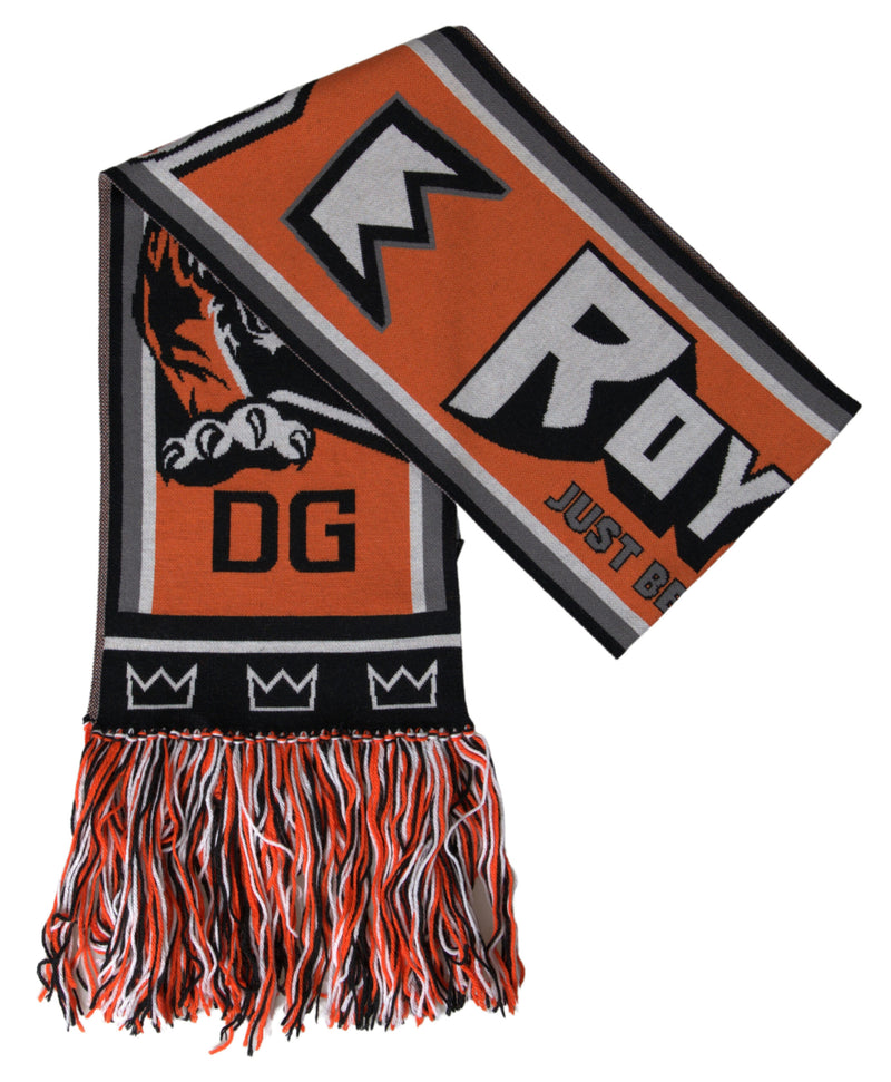 Multicolor Wool DG Royals Wrap Fringe Scarf-Dolce & Gabbana-LabelTerrace.com