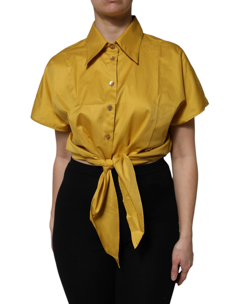 Mustard Collared Short Sleeves Blouse Top-Dolce & Gabbana-LabelTerrace.com