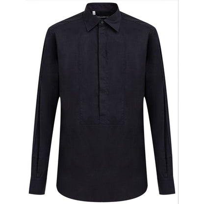 Navy Blue Cotton Shirt-Dolce & Gabbana-LabelTerrace.com