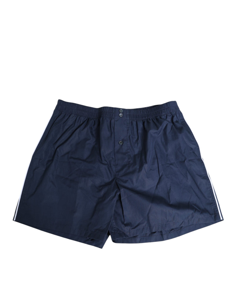 Navy Blue Cotton Elastic Waistband Button Swimwear-Dolce & Gabbana-LabelTerrace.com