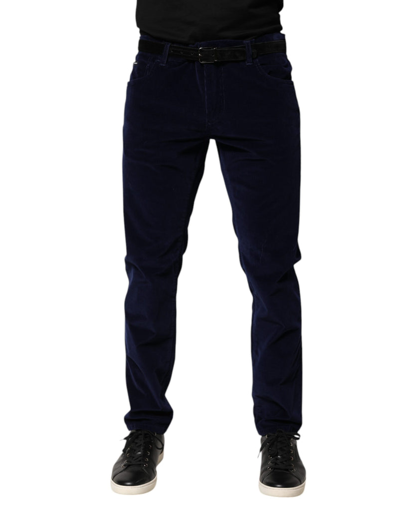 Navy Blue Cotton Tapered Formal Trouser Pants-Dolce & Gabbana-LabelTerrace.com