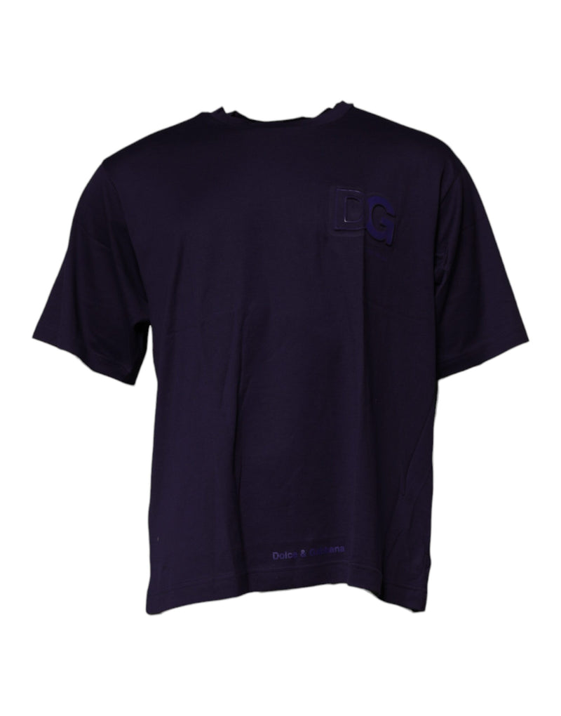 Navy Blue DG Logo Cotton Crew Neck T-shirt-Dolce & Gabbana-LabelTerrace.com