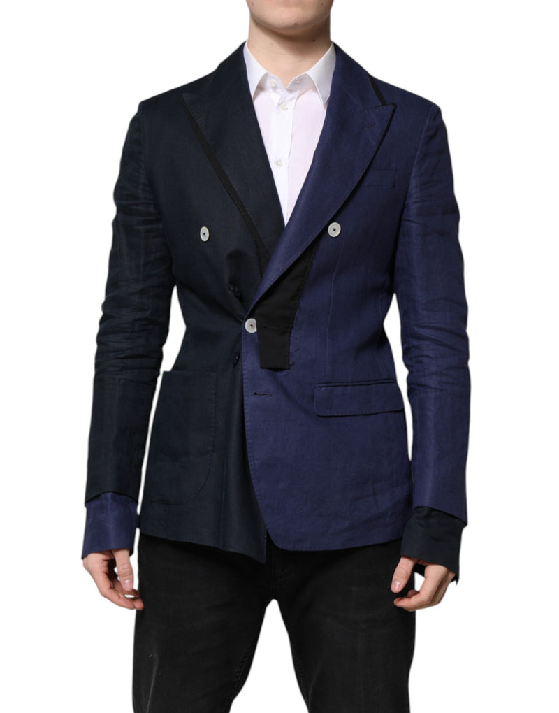 Navy Blue Double Breasted Suit Coat Blazer-Dolce & Gabbana-LabelTerrace.com