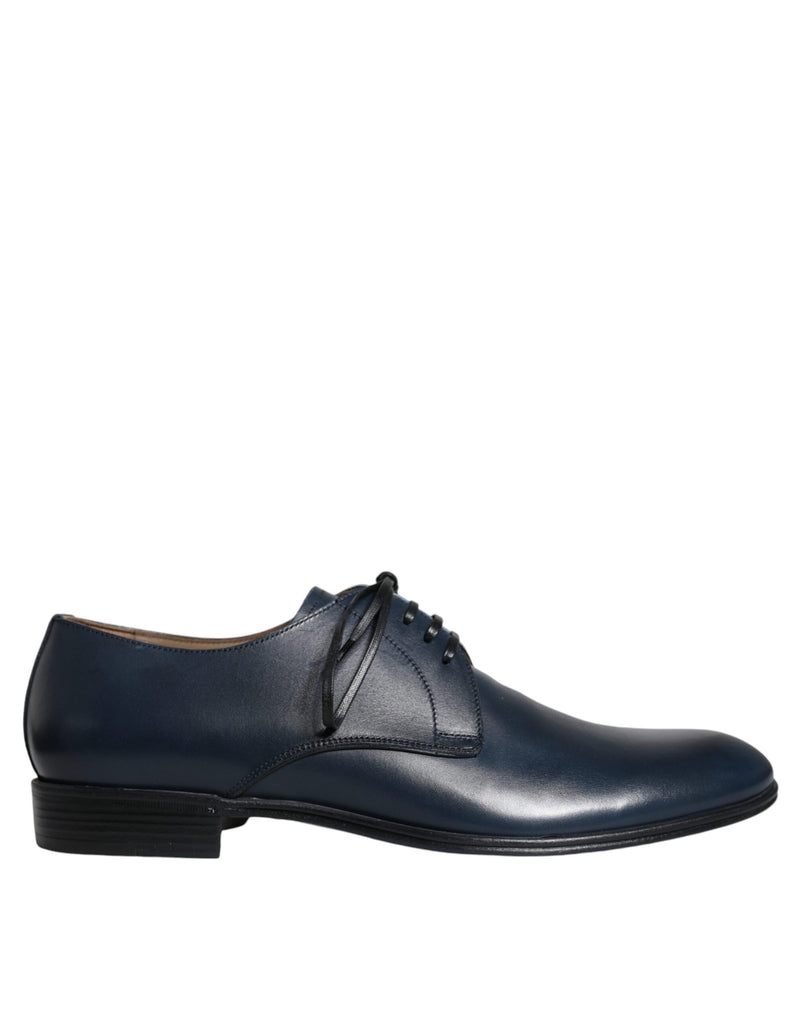 Navy Blue Leather Derby Dress Formal Shoes-Dolce & Gabbana-LabelTerrace.com