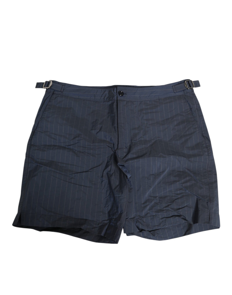 Navy Blue Polyester Pinstripe Men Shorts Swimwear-Dolce & Gabbana-LabelTerrace.com